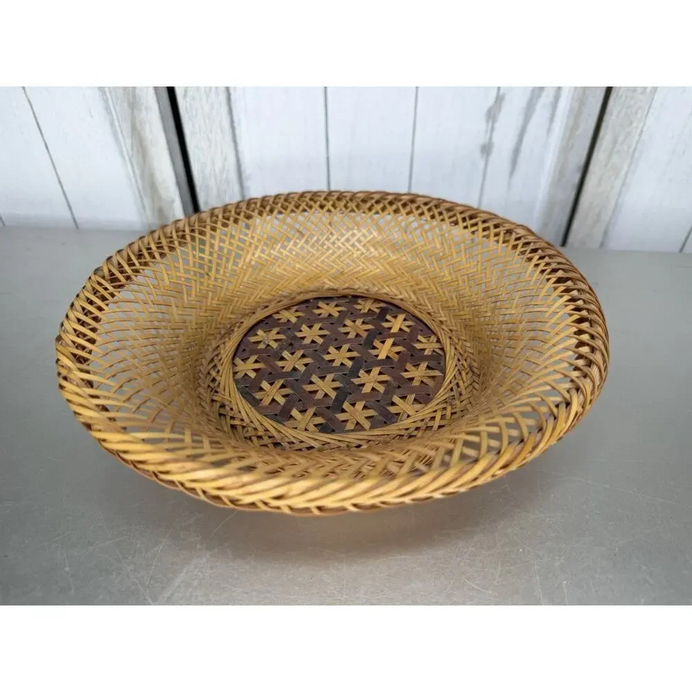 Vintage Rattan Round Decorative Boho Basket Wicker Woven Floral